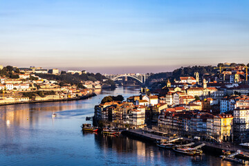 Fototapeta premium The Nice view of Ribeira from the upper deck of Luís I Bridge. Porto
