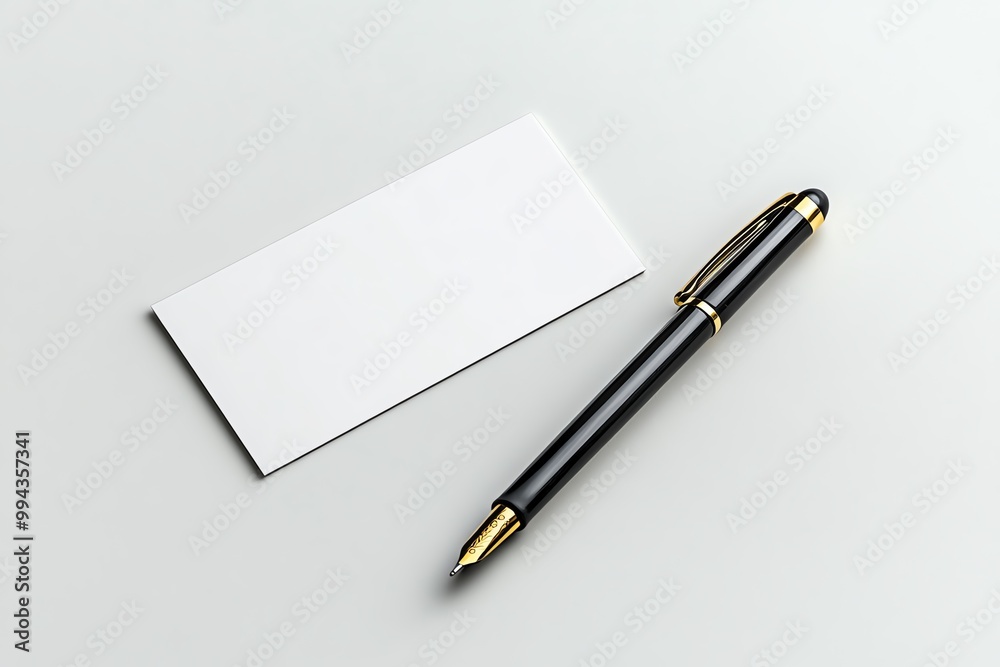Poster A blank library card and a simple pen, placed on a clean white surface, representing the process of borrowing books