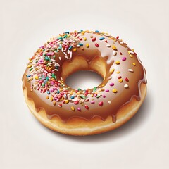 Delicious fresh donuts with topping arrangement in white background, assortment of pastel donuts with colorful sprinkles for sweet treat celebration