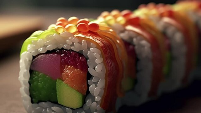 A VERY DELICIOUS SUSHI IN THE FOREGROUND
