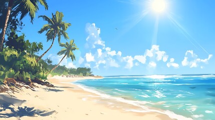 Idyllic Tropical Beach with Palm Trees and Sunshine