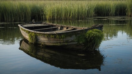 abandoned boat on the river bank