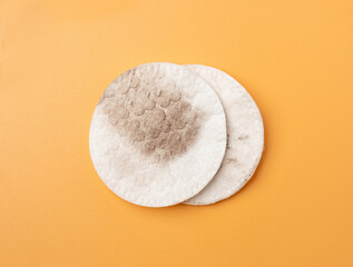 Dirty Cotton Pads, Makeup Removal, Used Cotton Disks after Makeup Cleansing, Removing Make Up