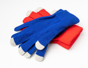Winter Gloves Isolated, Touchscreen Wool Glove, Touch Screen Knitted Mittens, Warm Red Gloves