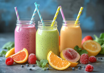 Healthy smoothie with fresh fruits and vegetables ready to blend