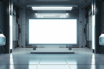 Empty white monitor in a sleek office setting, great for digital content