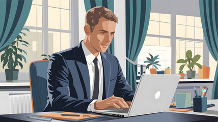 illustration businessman working in office
