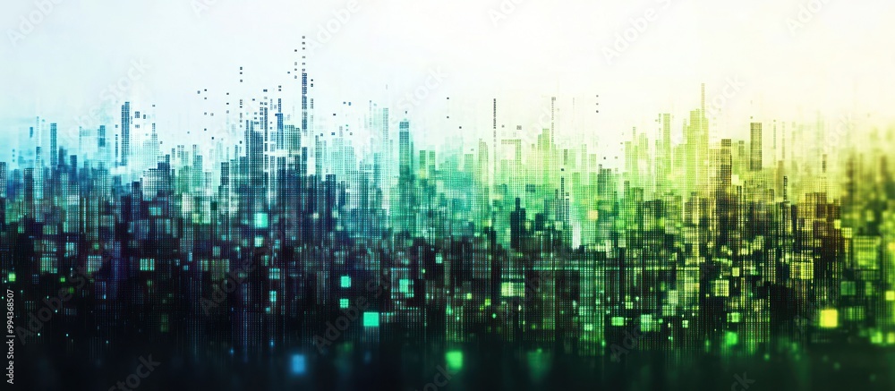 Poster Futuristic Cityscape with Digital Glow