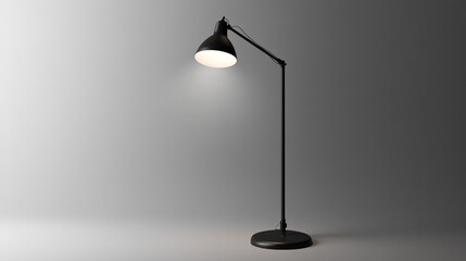 Elegant black floor lamp illuminating a minimalist space with soft light during evening hours