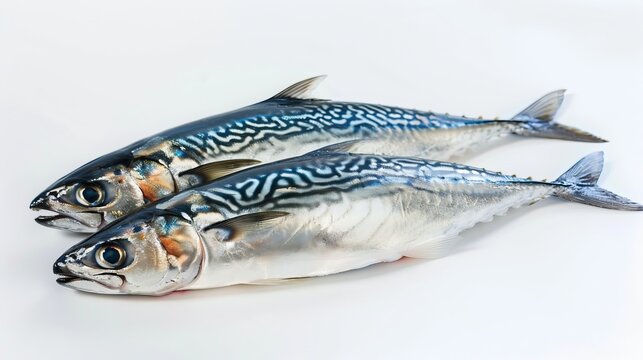 Fresh Pacific mackerel fish, also known as Scomberomorus, displayed on a white background with clear outlines for easy editing.