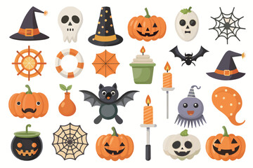 Flat halloween element collection on white background AI generated
