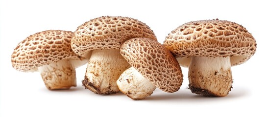 Four Brown Mushrooms Isolated on White Background