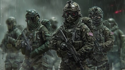 Obraz premium Elite soldiers trained for dangerous missions in the military.