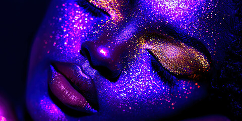 Close-Up of Woman with Vibrant Glitter Makeup