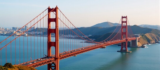 Fototapeta premium Watercolor illustration featuring Golden Gate Bridge and San Franciscos distinctive architecture as backdrop