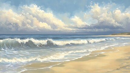 Fototapeta premium A Serene Seaside View: Tranquil Waves and Breathtaking Horizons by the Coastline