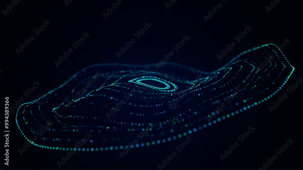 Poster abstract background with dynamic wave. circular wave of dots. musical sound wave. dark background. b