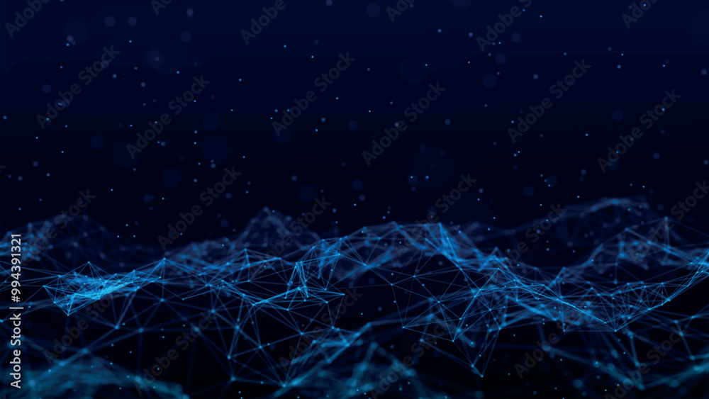 Poster data technology illustration. abstract background with a dynamic wave. dark background. big data vis