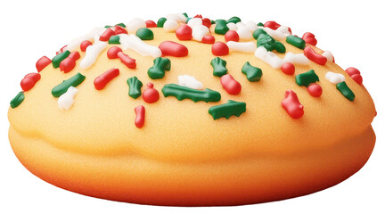 Christmas cookie with colourful sprinkles, transparent background.