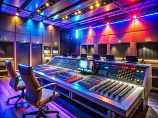 Radio Station Equipment and Sound Mixer for Broadcast Production in a Modern Studio Environment
