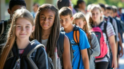 Fototapeta premium Back to School: Young Students with Backpacks Ready for a New Day of Learning