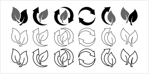 Doodle recycled arrow with leaf icon isolated. Vector stock illustration