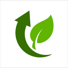Recycled arrow with green leaf icon isolated. Vector stock illustration