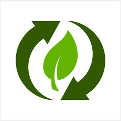 Obraz premium Recycled arrow with green leaf icon isolated. Vector stock illustration
