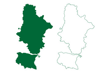 Raigarh district (Chhattisgarh State, division, Republic of India) map vector illustration, scribble sketch Raigarh map