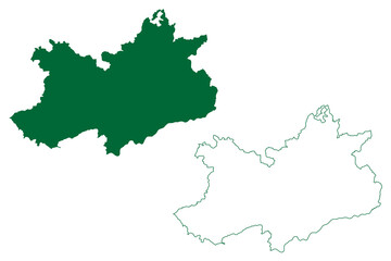 Raisen district (Madhya Pradesh State, Bhopal division, Republic of India) map vector illustration, scribble sketch Raisen map