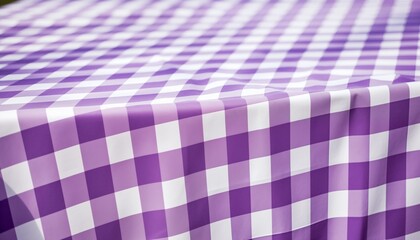 purple and white check tablecloth