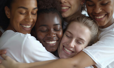 Fototapeta premium A group of young women hugging each other in a circle