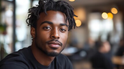african american man with stylish black hair working in a modern tech office showcasing a collaborative environment with innovative technology and design