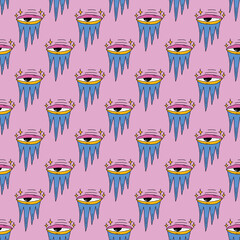 square seamless pattern -sinister eyes for Halloween.Devil eyes in 1970s psychedelic style.Groovy and funky print ornament.A look from a horror movie. Mystical esoteric eye.Witches,astrology and tarot