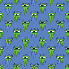 square seamless pattern -sinister eyes for Halloween.Devil eyes in 1970s psychedelic style.Groovy and funky print ornament.A look from a horror movie. Mystical esoteric eye.Witches,astrology and tarot