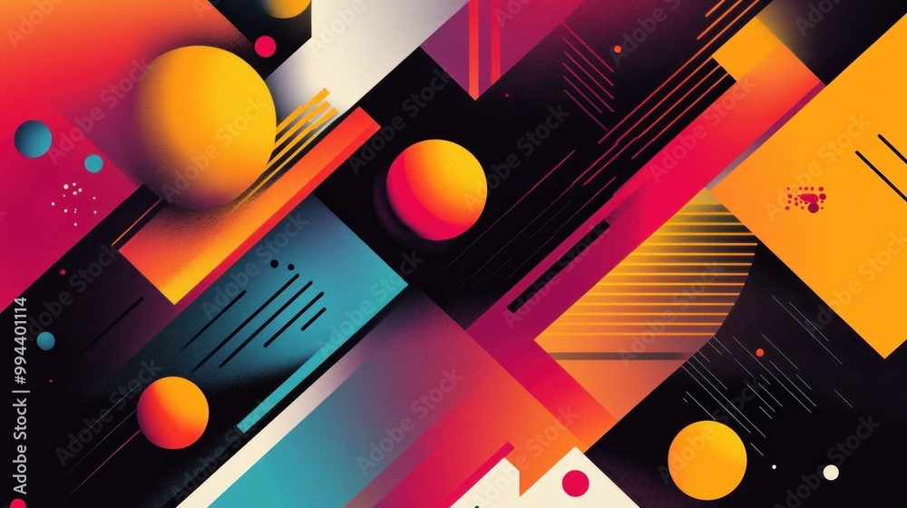 Poster Abstract Geometric Pattern with Spheres and Diagonal Lines