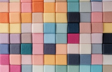 Fototapeta premium Colorful squares of felt arranged neatly in a creative display perfect for crafting projects