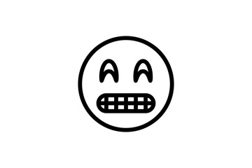 Grin face emoji in line art. Emoticon icon vector.