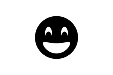 Smile face emoji in black. Emoticon icon vector.