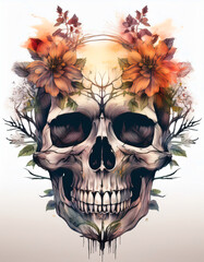 Obraz premium human skull with flowers 