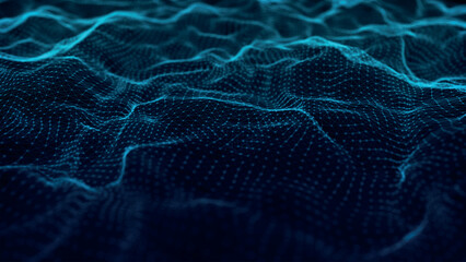 Futuristic point wave of particles. Visualization of sound waves. Technology or science banner. Abstract digital 3D wave. Vector illustration.