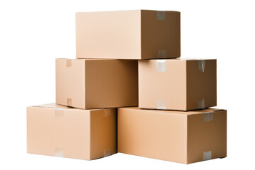 Stack of cardboard shipping boxes isolated on transparent background.