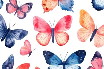 A series of watercolor butterflies with a white background, generative ai image