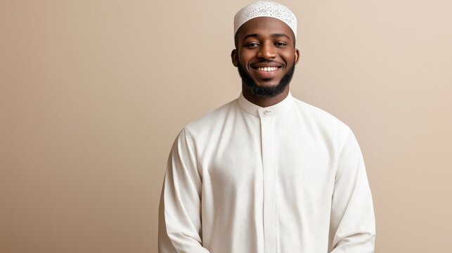 African Sunni Muslim Cleric in Traditional Attire, Representing Faith and Diversity, Ideal for Cultural Studies and Religious Publications