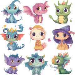 A charming vector set featuring cute fantasy creatures 