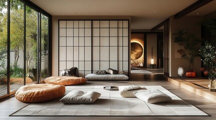 contemporary artistic folding screen blending white black and gold elements creating an elegant and luxurious ambiance in a japaneseinspired interior setting