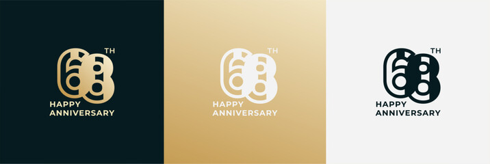 Logo 68th, 68 years happy anniversary, Creative design template for celebration, birthday, greeting and invitation. Editable file