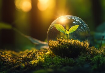 Fototapeta premium A plant growing inside an glass sphere