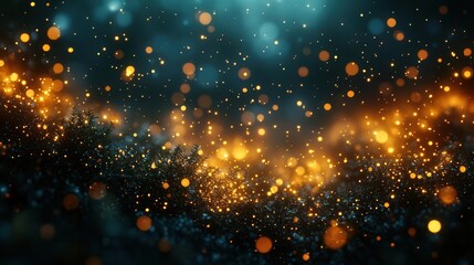 dark emerald green backdrop illuminated by shimmering golden particles creating a festive atmosphere with space for personalized text the scene evokes the warmth and joy of the holiday season