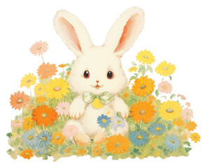 PNG Baby rabbit in flower garden animal mammal plant.